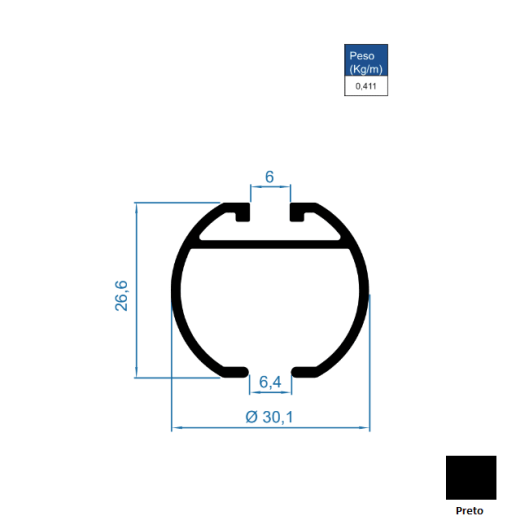 AC393-Tubo 28mm - Preto - 6m