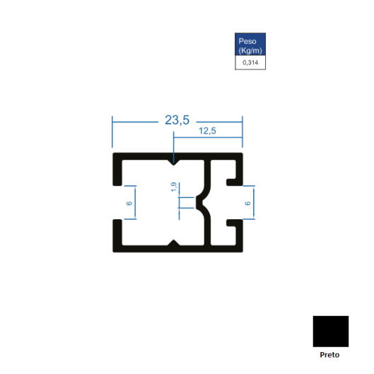 AC394-Tubo Dritto Aparente - Preto - 6m