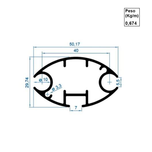 Barra Frontal Oval - Branco - AC507 - 6,00m 