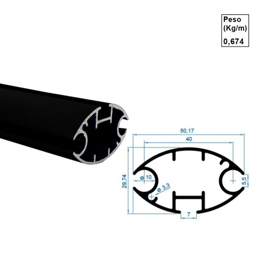 Barra Frontal Oval - Preto - AC507 - 6,00m