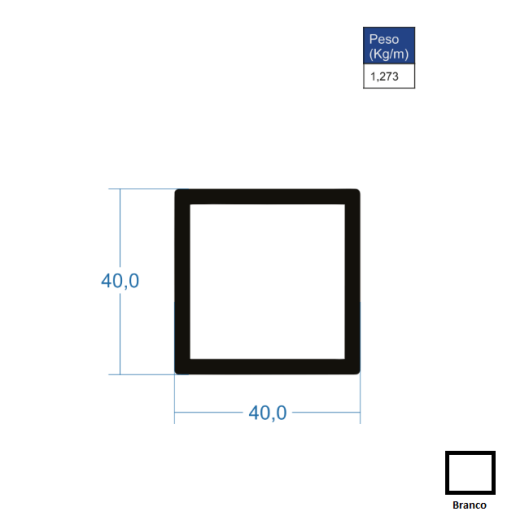 Barra Quadrada Em Alumínio 40x40x3mm - Branco - 6,00m